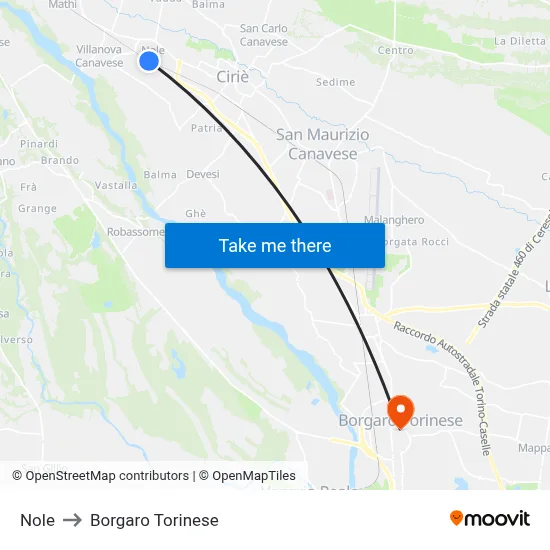 Nole to Borgaro Torinese map