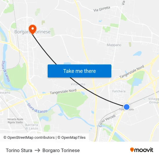 Turin Stura to Borgaro Torinese map