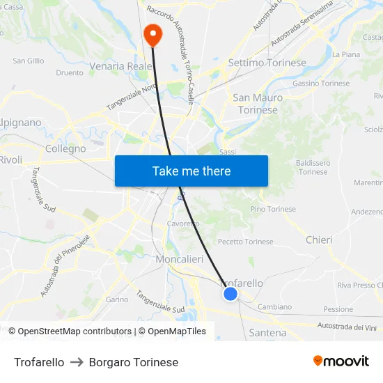 Trofarello to Borgaro Torinese map