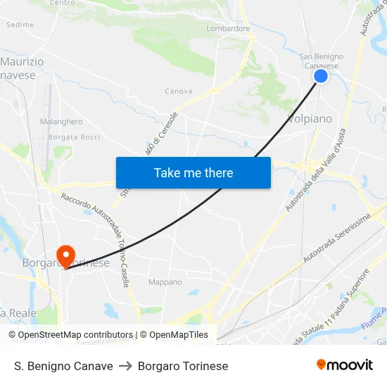 San Benigno Canave to Borgaro Torinese map