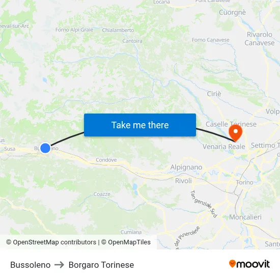 Bussoleno to Borgaro Torinese map