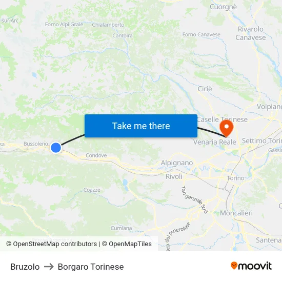 Bruzolo to Borgaro Torinese map