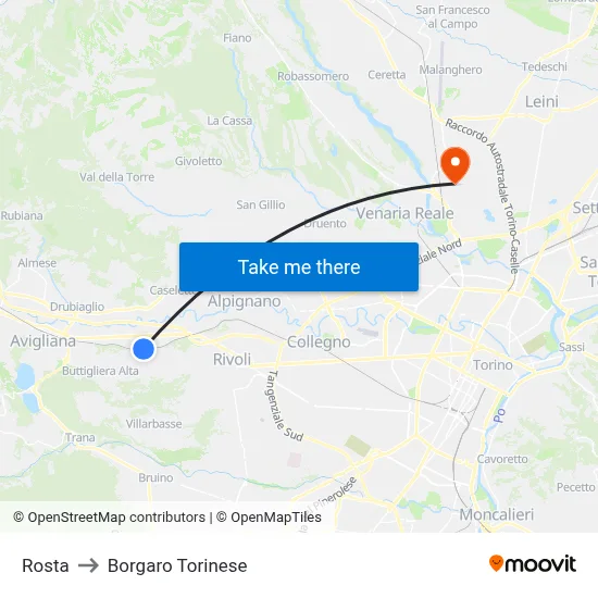 Rosta to Borgaro Torinese map