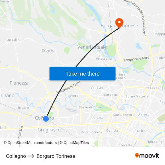 Collegno to Borgaro Torinese map