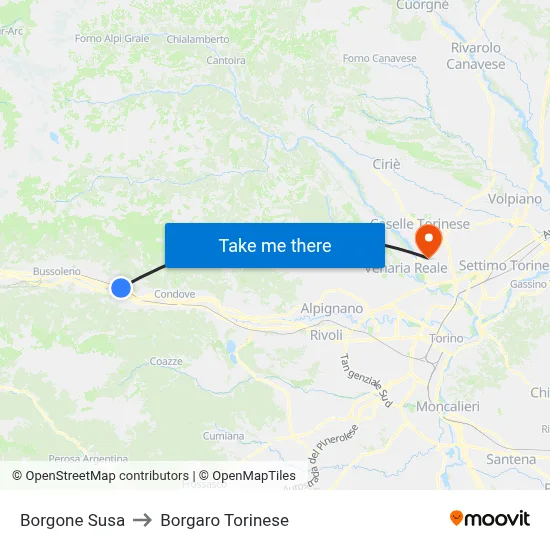 Borgone Susa to Borgaro Torinese map