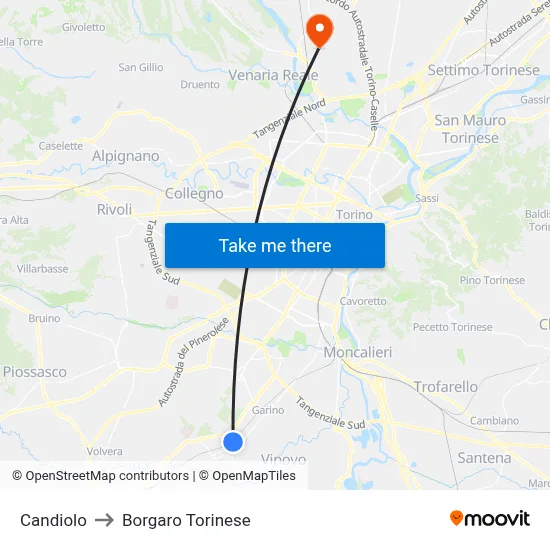 Candiolo to Borgaro Torinese map
