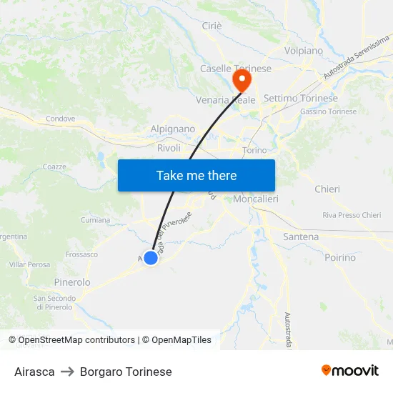 Airasca to Borgaro Torinese map