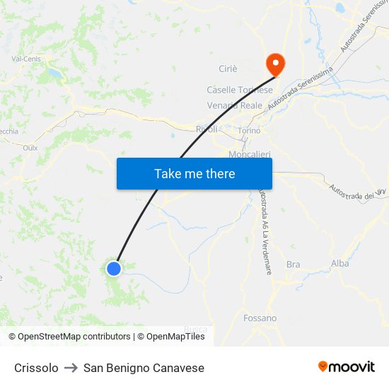 Crissolo to San Benigno Canavese map