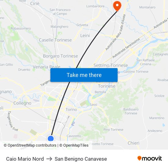 Caio Mario Nord to San Benigno Canavese map