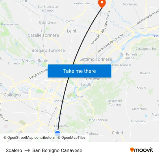 Scalero to San Benigno Canavese map