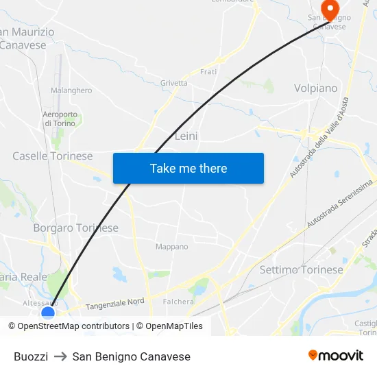 Buozzi to San Benigno Canavese map