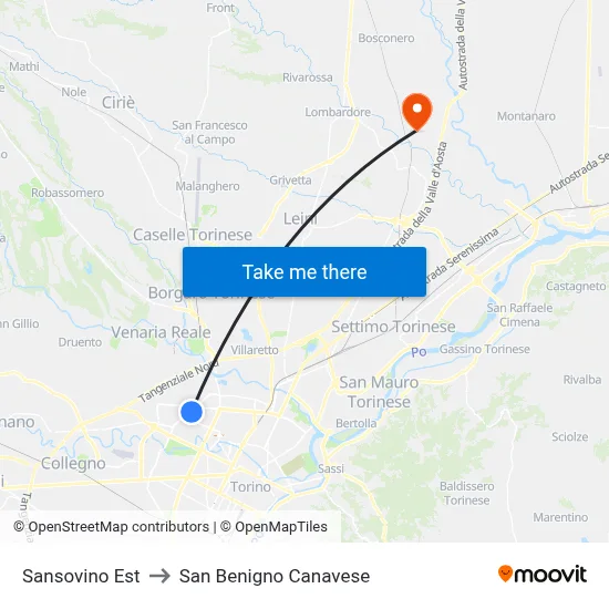Sansovino East to San Benigno Canavese map