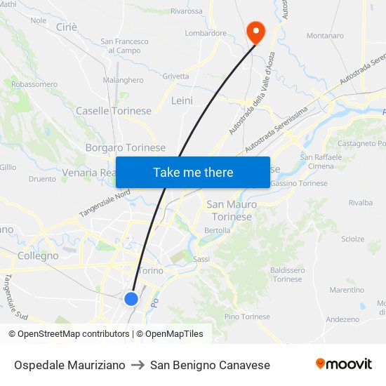 Ospedale Mauriziano to San Benigno Canavese map