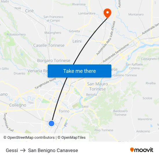 Gessi to San Benigno Canavese map