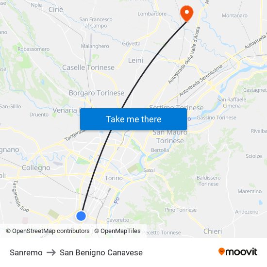 Sanremo to San Benigno Canavese map
