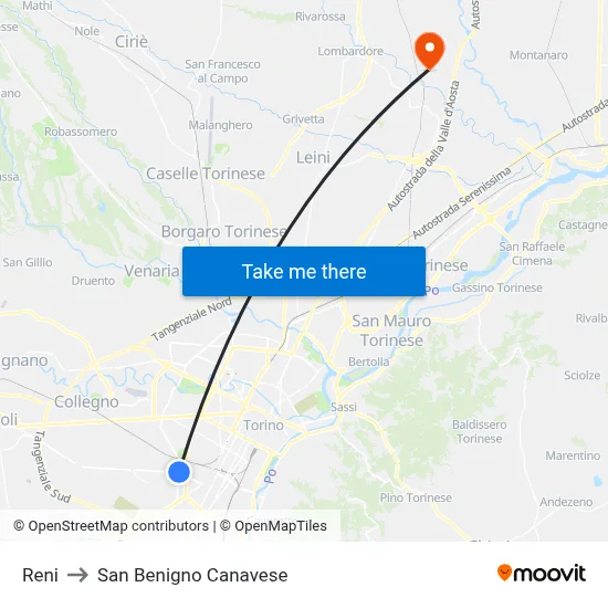 Reni to San Benigno Canavese map