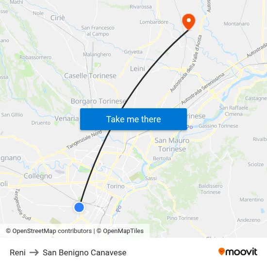 Reni to San Benigno Canavese map
