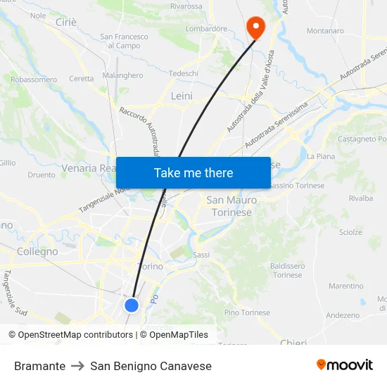 Bramante to San Benigno Canavese map
