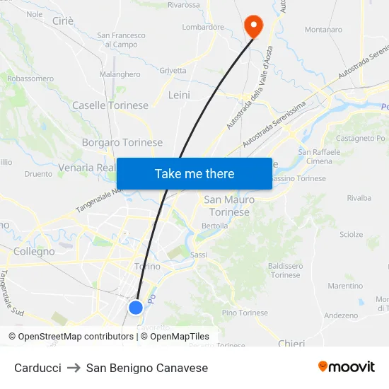 Carducci to San Benigno Canavese map