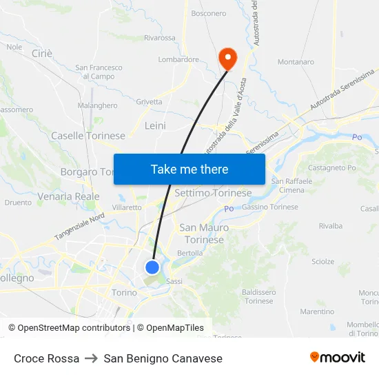 Red Cross to San Benigno Canavese map