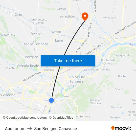 Auditorium to San Benigno Canavese map