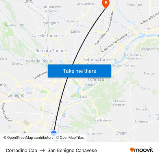 Corradino Cap to San Benigno Canavese map