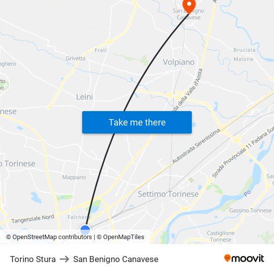 Torino Stura to San Benigno Canavese map