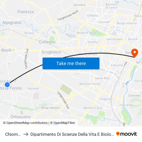 Chiomonte to Dipartimento Di Scienze Della Vita E Biologia Dei Sistemi map