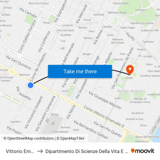 Vittorio Emanuele II to Dipartimento Di Scienze Della Vita E Biologia Dei Sistemi map