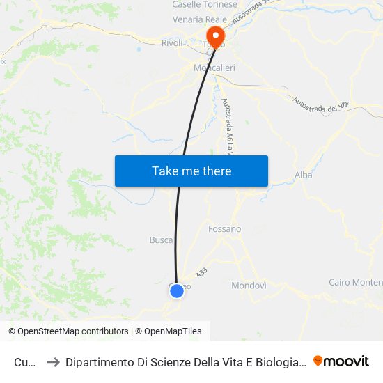 Cuneo to Dipartimento Di Scienze Della Vita E Biologia Dei Sistemi map