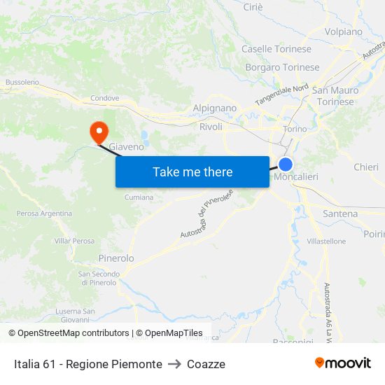 Italia 61 - Regione Piemonte to Coazze map