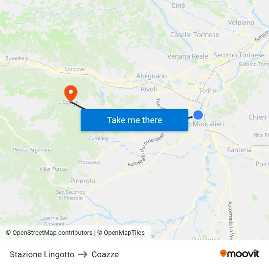 Lingotto Station to Coazze map