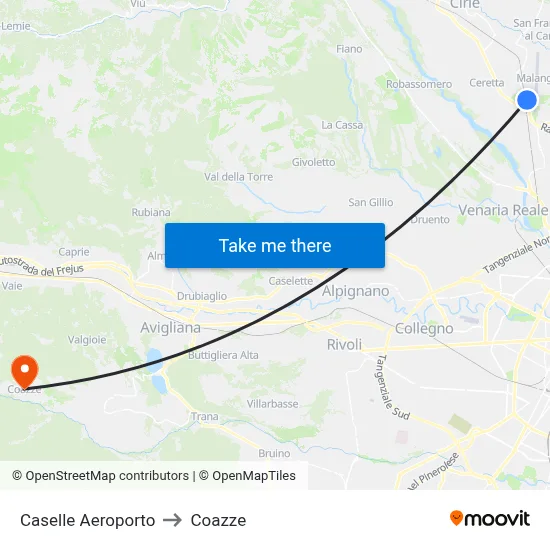 Caselle Airport to Coazze map