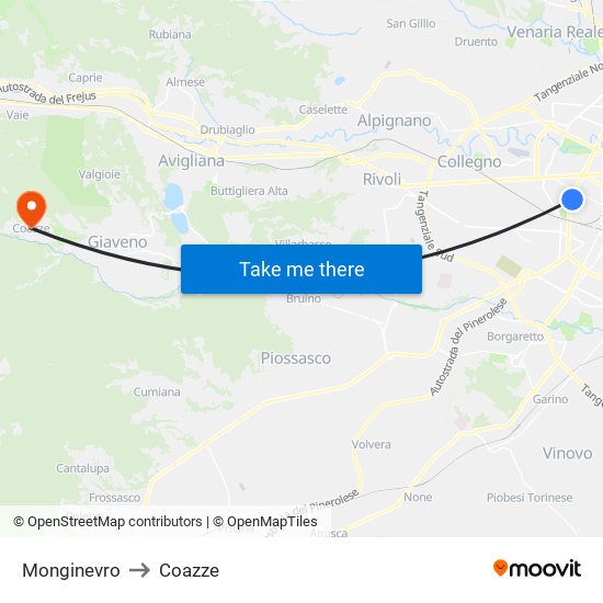 Monginevro to Coazze map