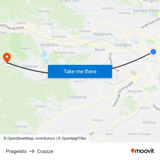 Pragelato to Coazze map