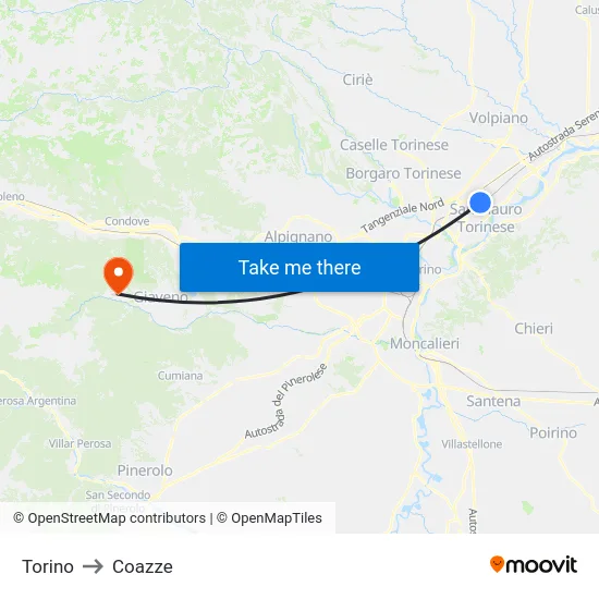 Torino to Coazze map