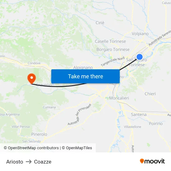 Ariosto to Coazze map