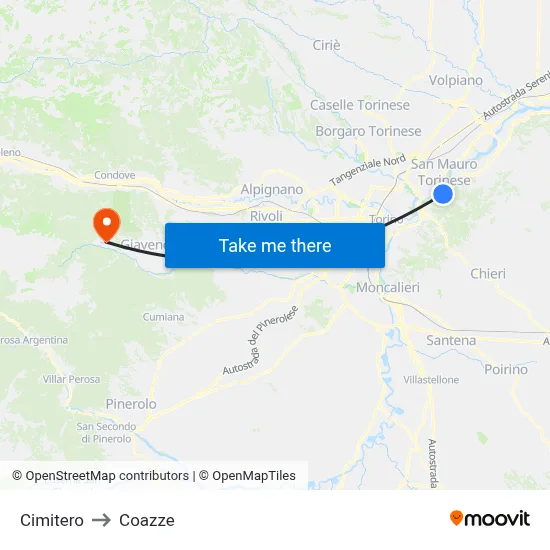 Cemetery to Coazze map