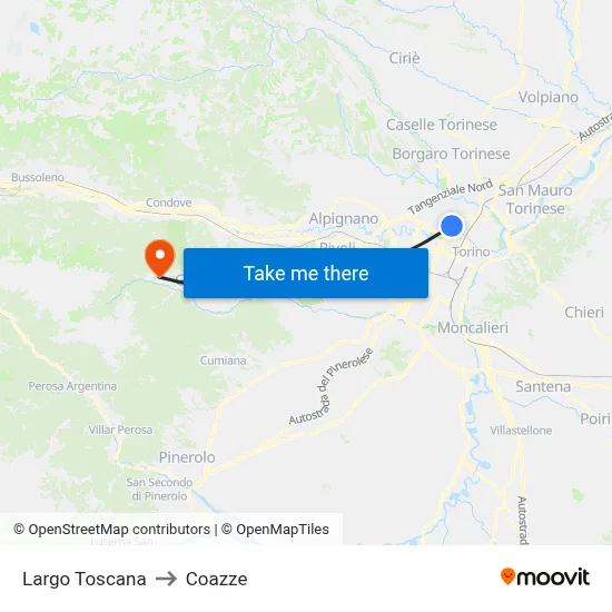 Tuscany Square to Coazze map
