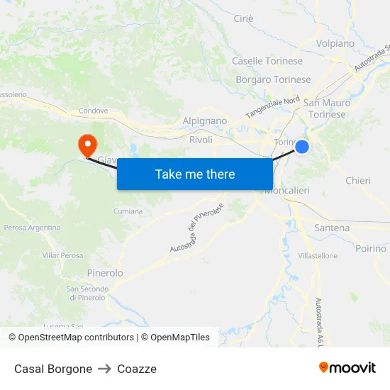 Casal Borgone to Coazze map