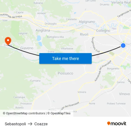 Sebastopoli to Coazze map