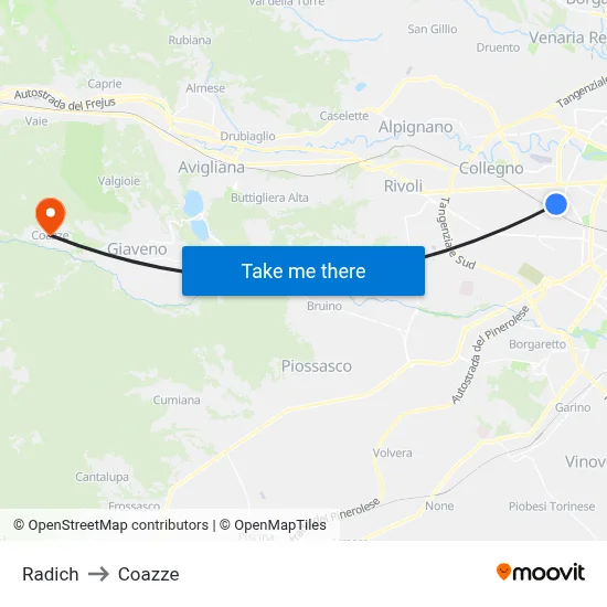 Radich to Coazze map