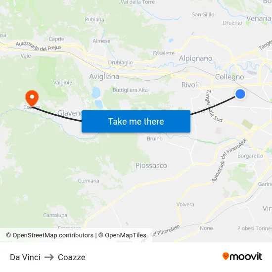 Da Vinci to Coazze map