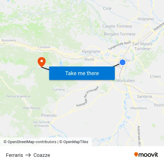 Ferraris to Coazze map