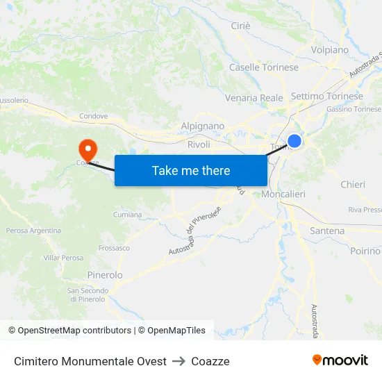 Monumental Cemetery West to Coazze map