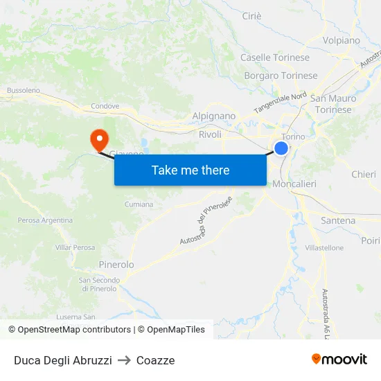 Duke of the Abruzzi to Coazze map