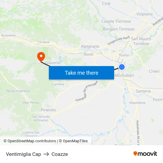 Ventimiglia Terminal to Coazze map