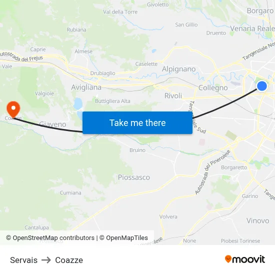 Servais to Coazze map