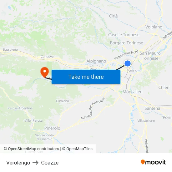 Verolengo to Coazze map