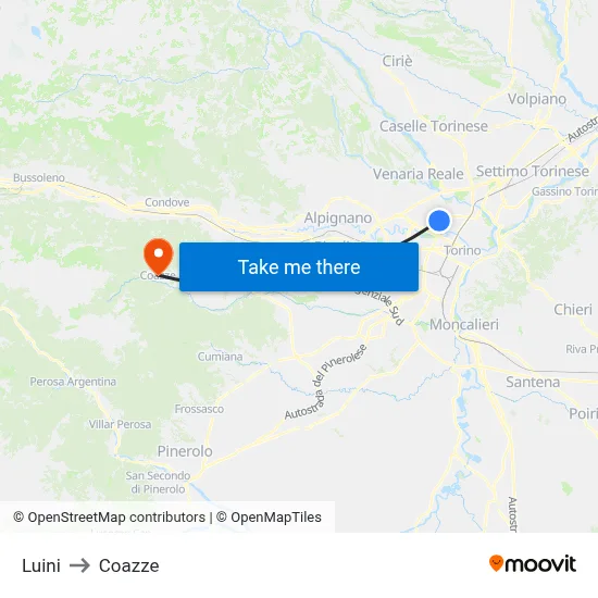 Luini to Coazze map
